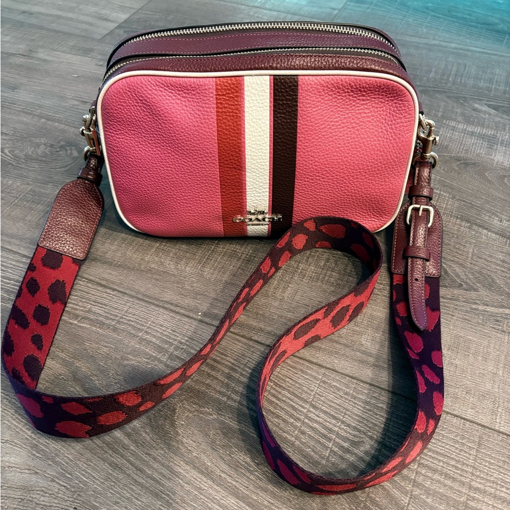 Coach Pink and Burgundy Striped Crossbody Bag